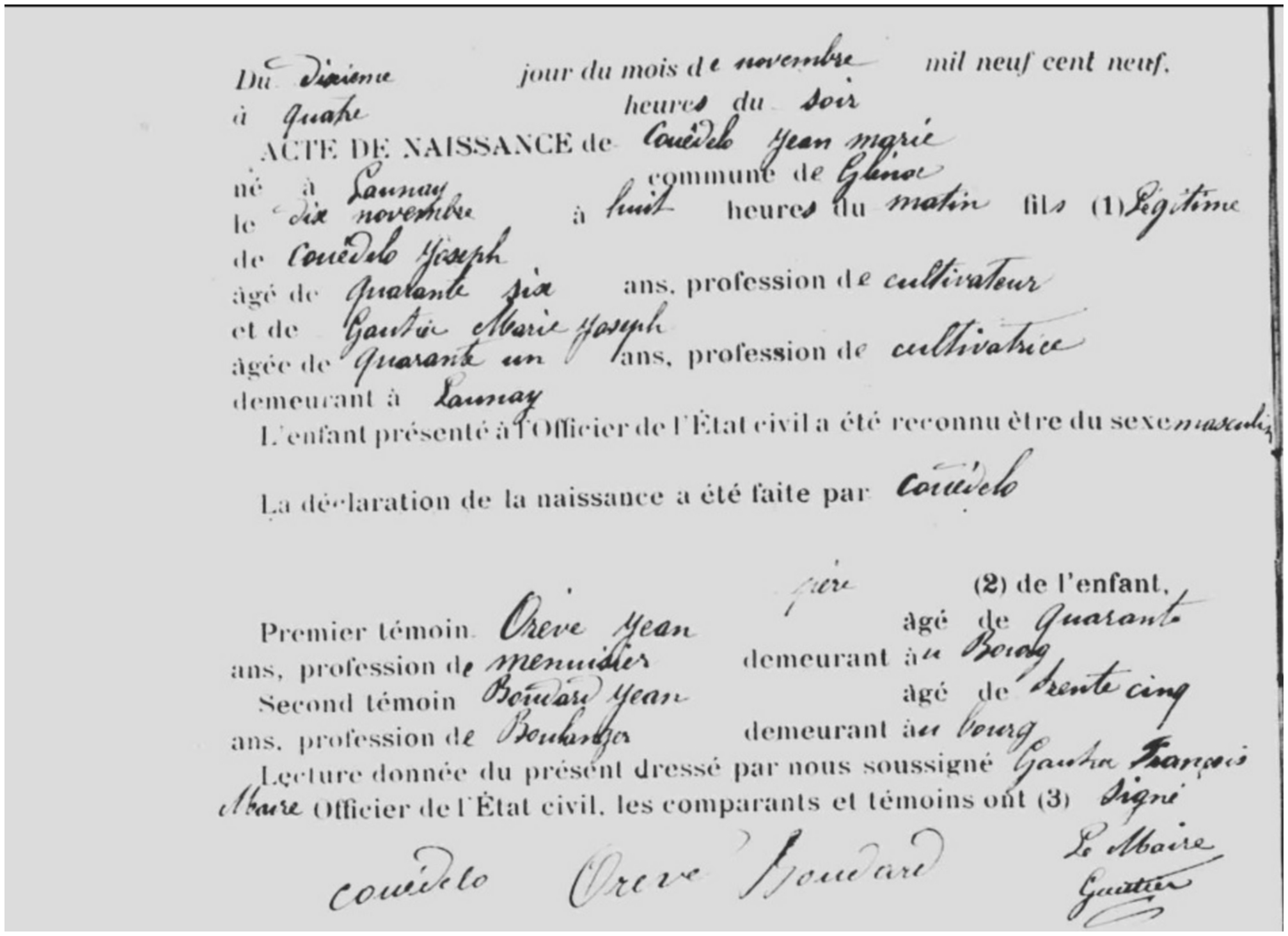 Bulletin de Naissance de M.Couédelo