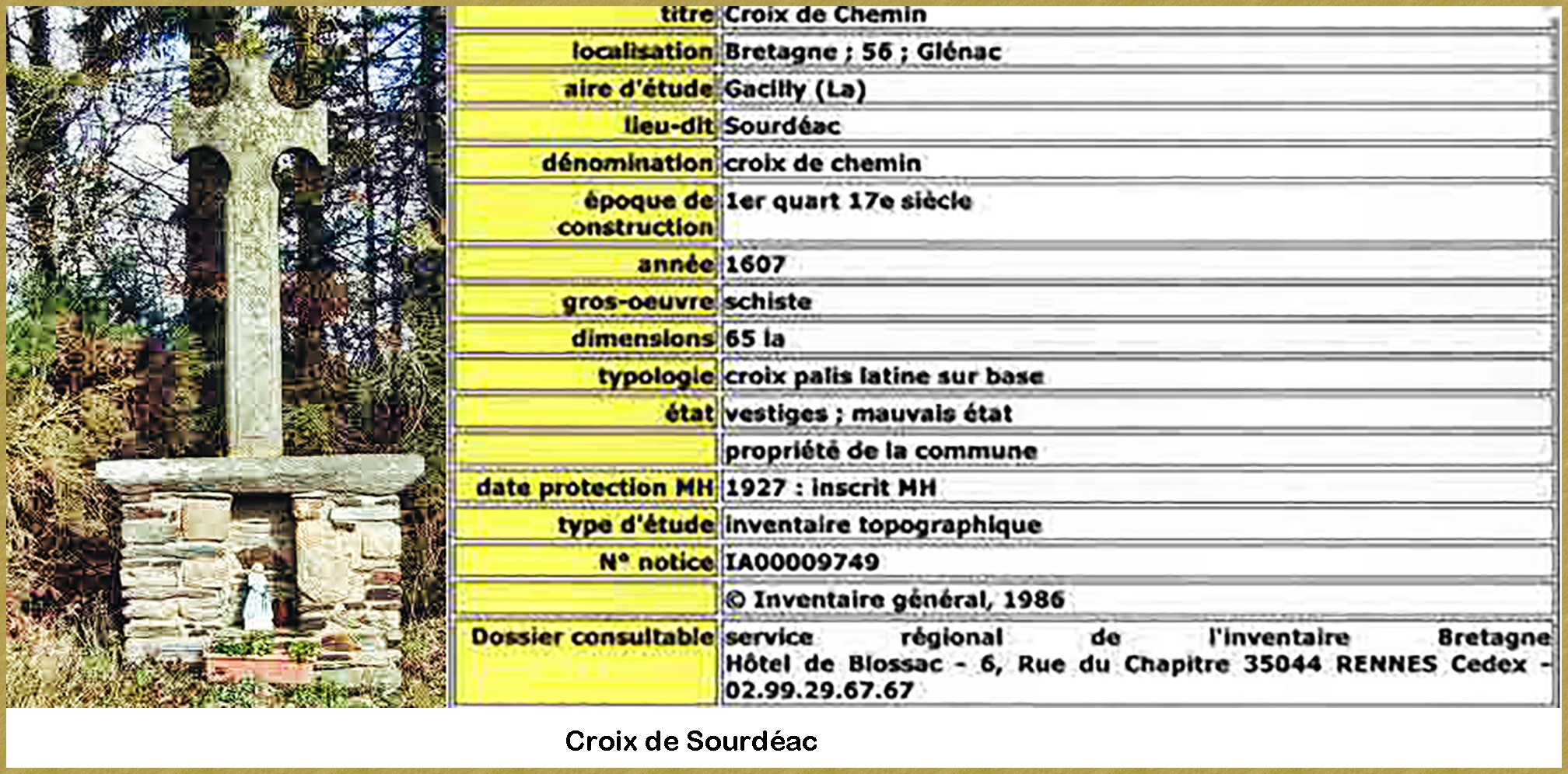 Recensement de la croix de Sourdéac -