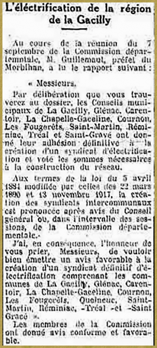 Électrification de la région de la Gacilly, - 