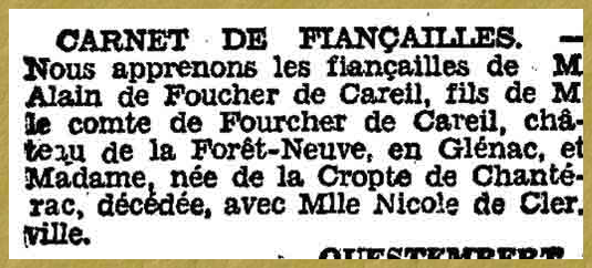 Fiançailles de M. Alain de Foucher de Careil - 
