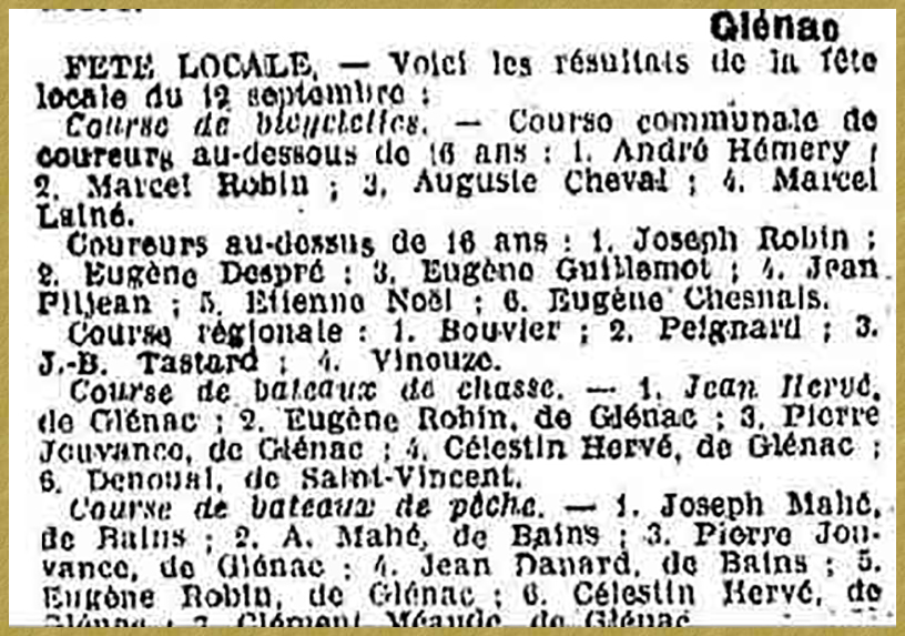 Résultats de la Fête du 12 septembre 1926 - 